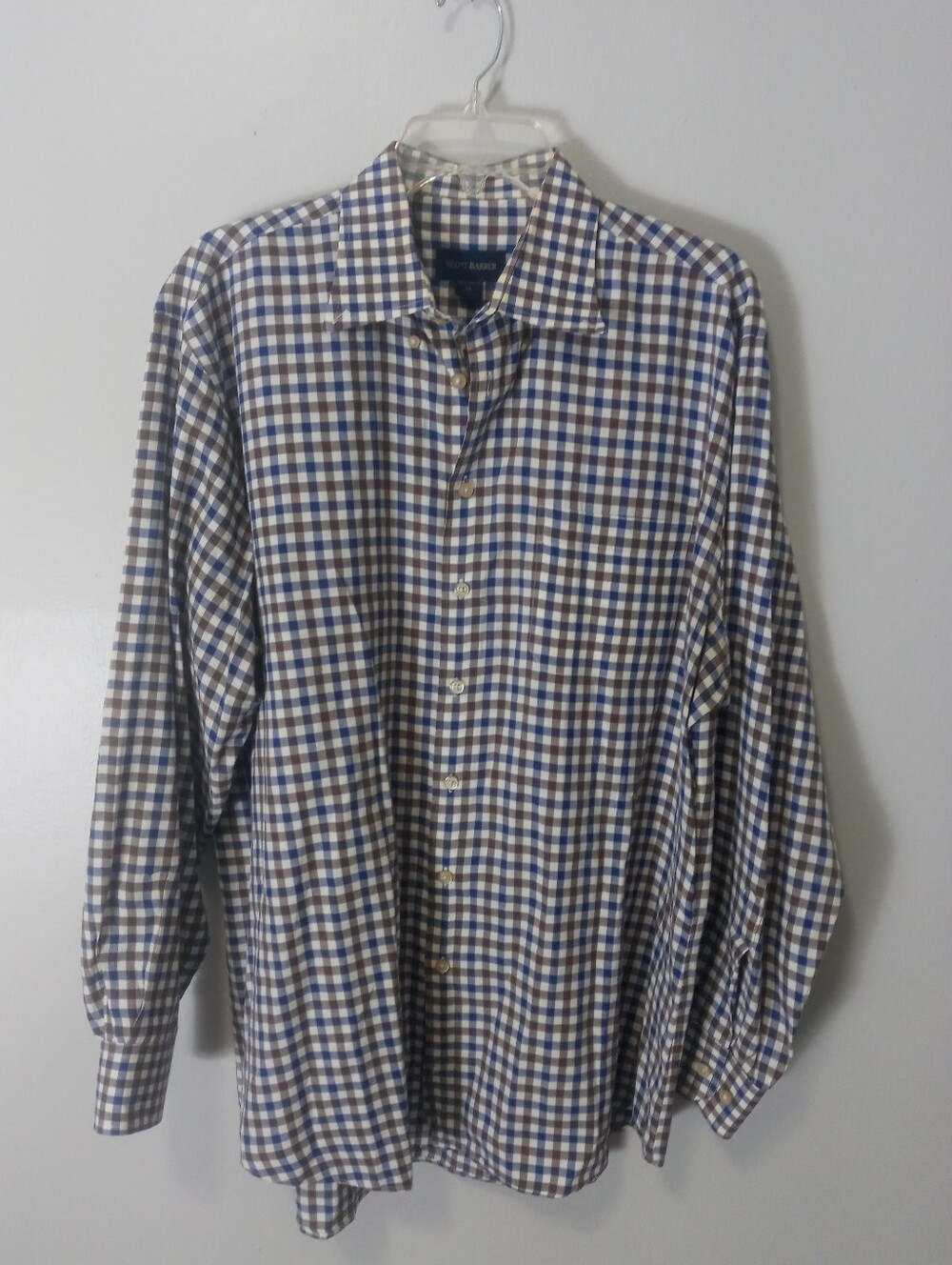 Scott Barber Blue/Brown Check Long Sleeve Cotton Shirt XL